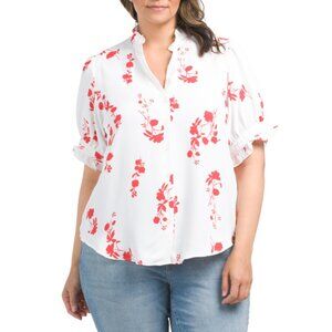 PREMISE Red/White Plus Puff Sleeve Top